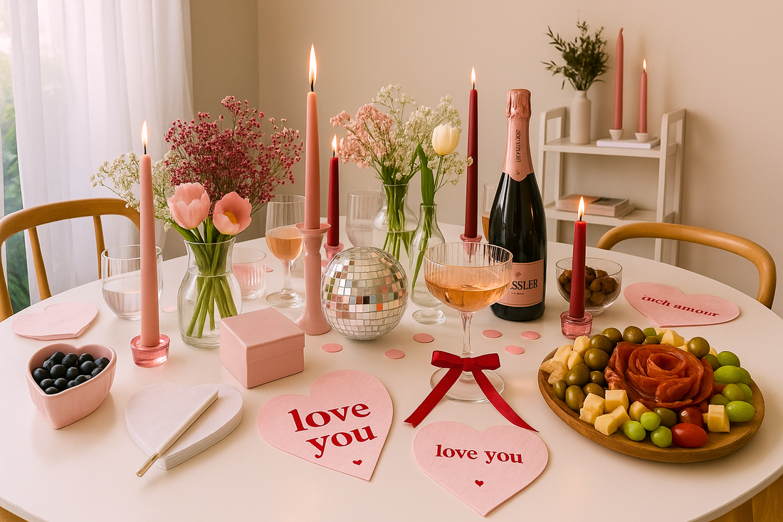 stół udekorowany z okazji galentine's day